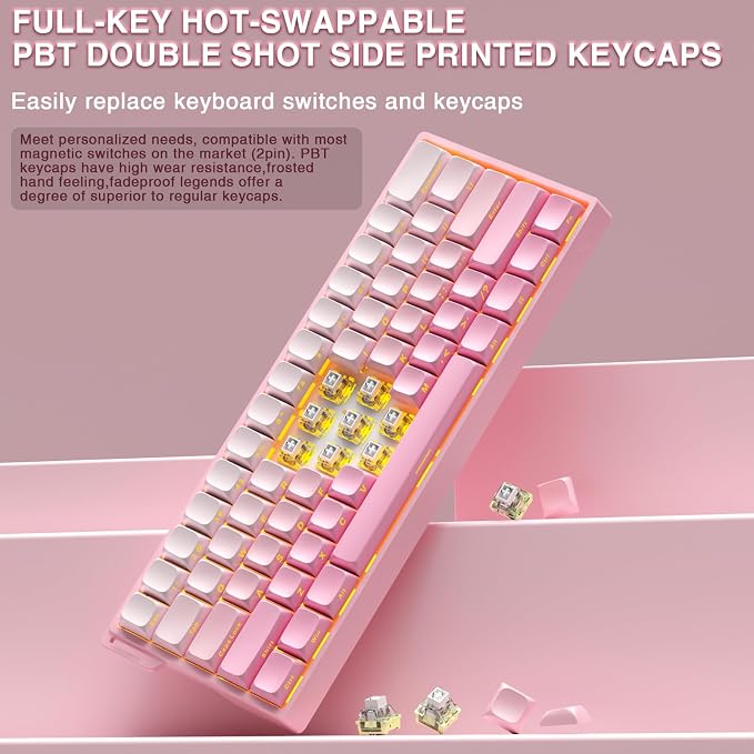 Aula MINI60 HE PRO Wireless Gaming Keyboard 60%,Hall Effect Rapid Trigger Magnetic Keyboard,8000Hz Polling,Tri-Mode(BT5.0/2.4GHz/USB-C),RGB Hot Swappable Compact Pink Mechanical Keyboard for Gamer - Image 8