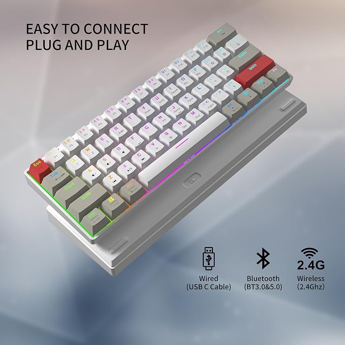 Newmen GM610 60% Wireless Mechanical Gaming Keyboard (Linear Red Switch) | 60% Wireless Gaming Mechanical Keyboard,Wired/Bluetooth/2.4G RGB Backlit, Anti-Ghosting Keys,Programmable,Hot-Swappable - Image 5
