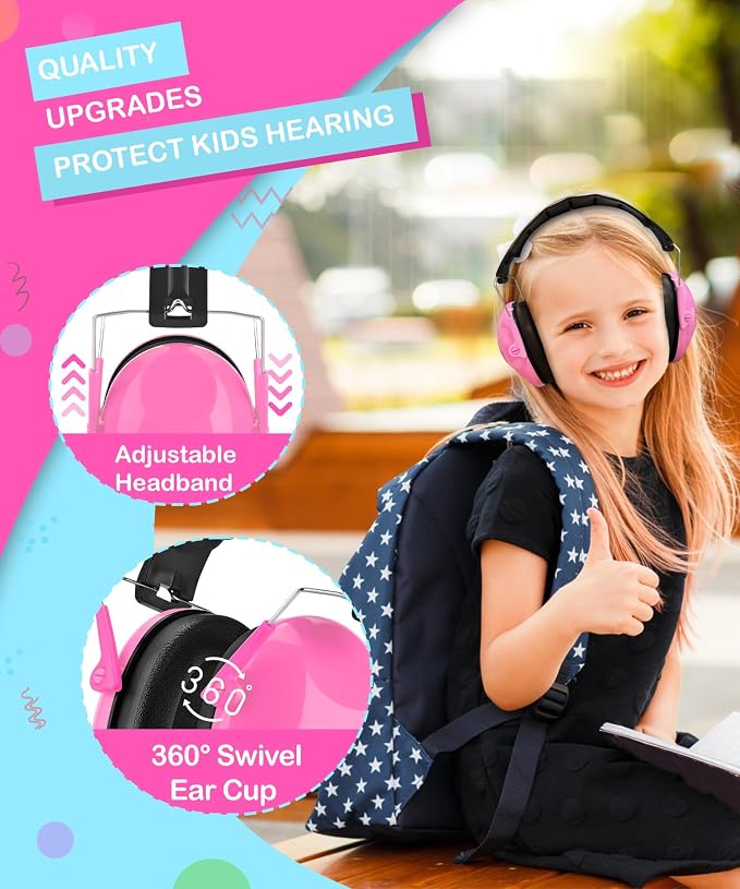 ZOHAN 032 Kids Noise Cancelling Headphones - 25dB NRR Kids Ear Protection, Hearing Protection Safety Ear Muffs for School Monster Truck Fireworks Traveling Studying Concerts Autism - Hot Pink - Image 3