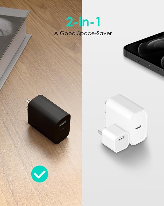 [4 Pack] USB C Charger Block Fast Charging Multiport Adpater [PD 20W USB-C & QC 3.0 USB-A Port] for iPhone 17/16/15/14/13/12/11/X/9, iPad, Galaxy, Google & More [Black] - Image 4