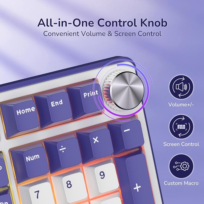 RK ROYAL KLUDGE S104 Wireless Mechanical Keyboard with Screen & Metal Knob | 101 Keys Full Size Top Mount RGB Gaming Keyboard, 8000mAh Battery, Tri-Mode BT/2.4GHz/USB-C, Hot Swap Custom Linear Switch - Image 5