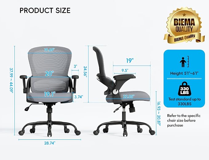 TRALT Office Chair - Ergonomic Office Chair with Back Support for Adults | Home Office Desk Chair with Lumbar Support - Ergonomic Mesh Chairs 330 lb Wide Seat for Work, Office, Gaming(Black Grey) - Image 2