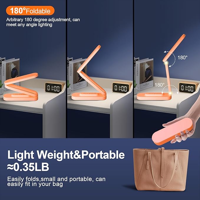 Giryuhd LED Desk Lamp for Office Home & Battery Operated Lamp Rechargeable Lamp Foldable & Portable Light, LED Desk Light Strip, 3 Brightness Dimmable Small Desk Lamp Reading Lamp (Orange) - Image 3