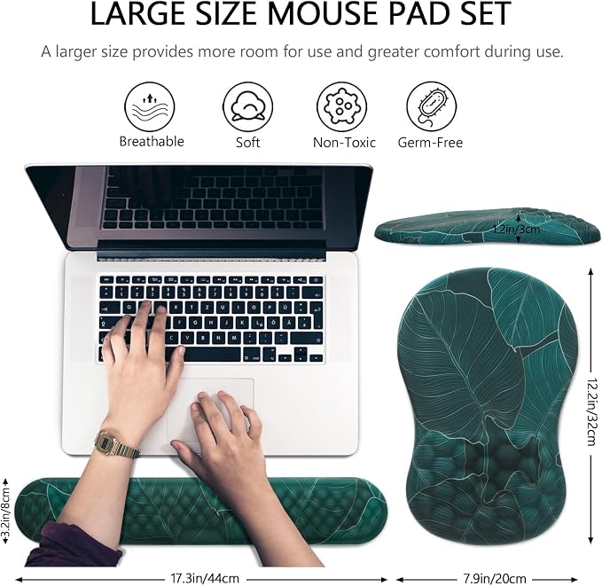 Ergonomic Mouse Pad with Wrist Support and Keyboard Wrist Rest Set | Memory Foam Wrist Cushion, Non-Slip PU Base, Massage Design, Relieves Wrist Pressure for Work, Gaming & Office Use - Image 5