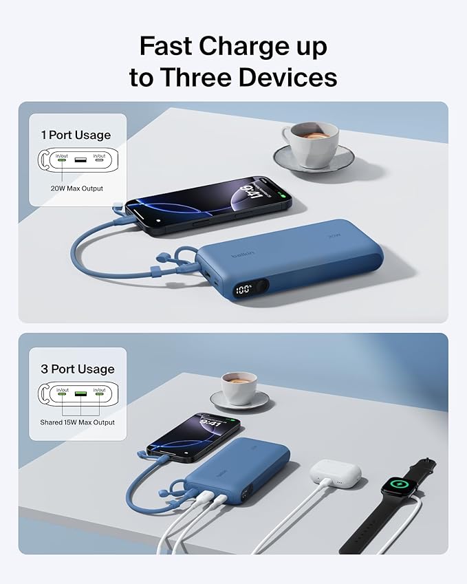Belkin 20000mAh 20W Power Bank, Digital Display, 2 USB C and USB A Ports | Fast Charging Battery Pack, iPhone 17, Air, Pro, Samsung Galaxy S25, Pixel 10, iPad, Charge Multiple Devices - Image 2