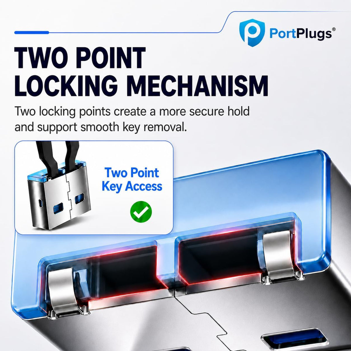 USB A Port Blockers 10 Pack, Two Point Zinc Alloy Locks, 1 Key, Black - Image 4