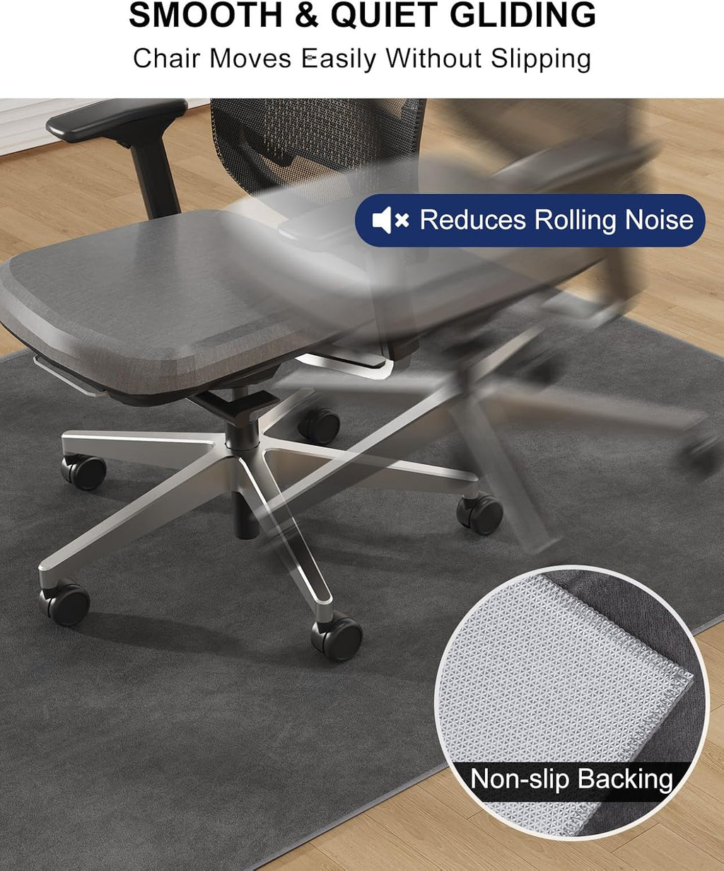 SALLOUS Chair Mat for Hard Floors, 60"x71" Washable Chair Mat Under Desk, Smooth Rolling Desk Chair Mat, Anti Slip Hard Floor Protector, Noise Reducing Desk Rug for Home Office Chair (Dark Gray) - Image 6