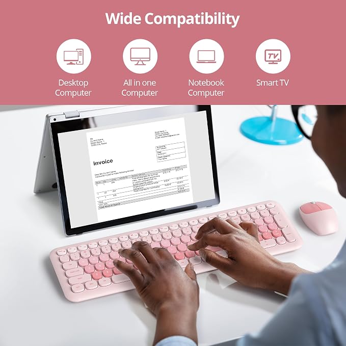 Surmen Cute Pink Keyboard and Mouse Wireless Silent, Full-Size Retro Typewriter Wireless Quiet Slim Keyboard Low-Noise 2.4GHz for Computer, Desktop, Laptop(6-Diary Pink) - Image 4
