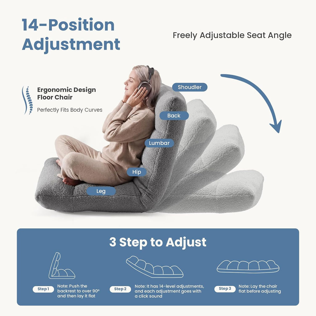 DUMOS Folding Floor Chair, 14-Position Adjustable Backrest Floor Seating - Image 4