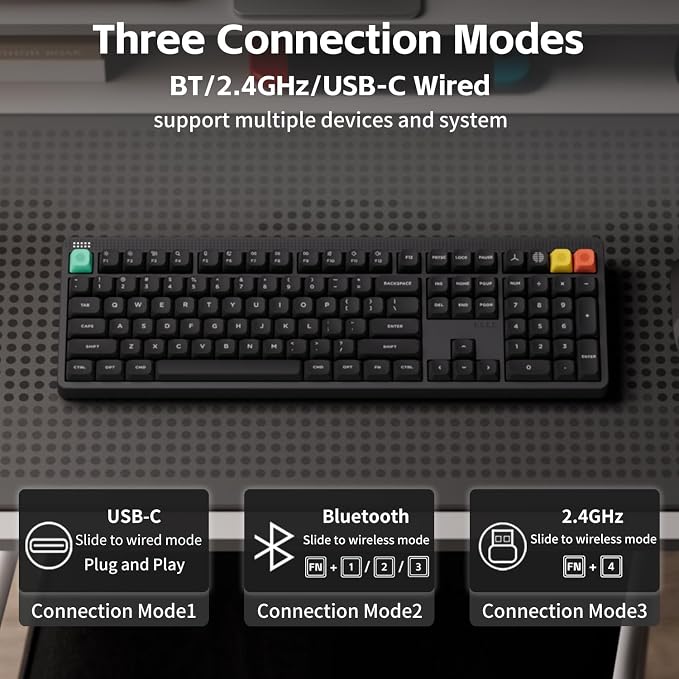 NuPhy Node100 Wireless Mechanical Keyboard, Hot Swappable Custom Bluetooth Keyboard, 109 Keys Computer Gaming Keyboards, Supports Touch Gestures, PBT Keycaps, RGB Backlit, Bluetooth/2.4GHz/USB-C - Image 3