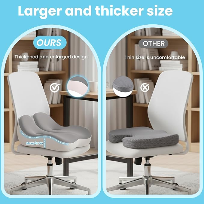 Seat Cushion, Memory Foam for Sit Bone and Back Pain Relief | Dual-Hole Ventilation, Coccyx,Sciatica and Tailbone Hip Relief ,Posture Support ,Office Chair and Car Seat,Home Use - Image 6