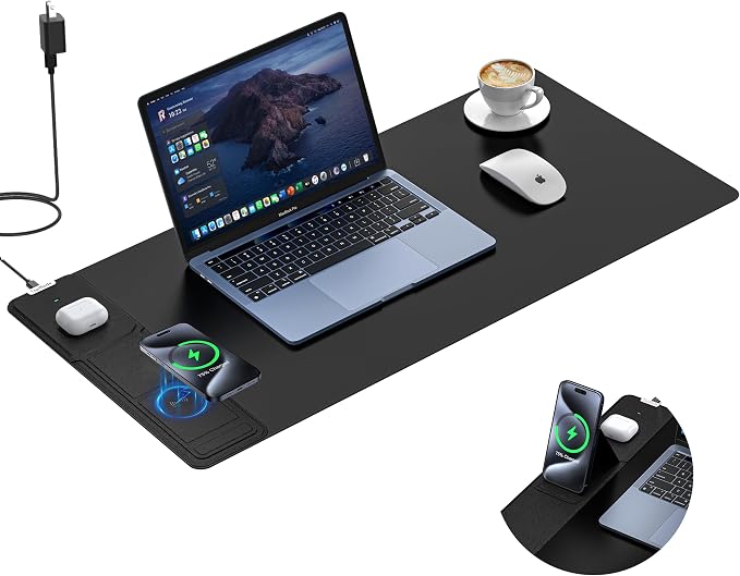 Wireless Charging Mouse Pad with Foldable Phone Holder, 31.5" x 15.8" XXL Large Desk Pad, Gaming Mousepad with Ultra-Smooth Surface, Non-Slip Base, Black Waterproof Desk Mat, with 20W PD Charging Kit by TopmadeProduct-Ordernow