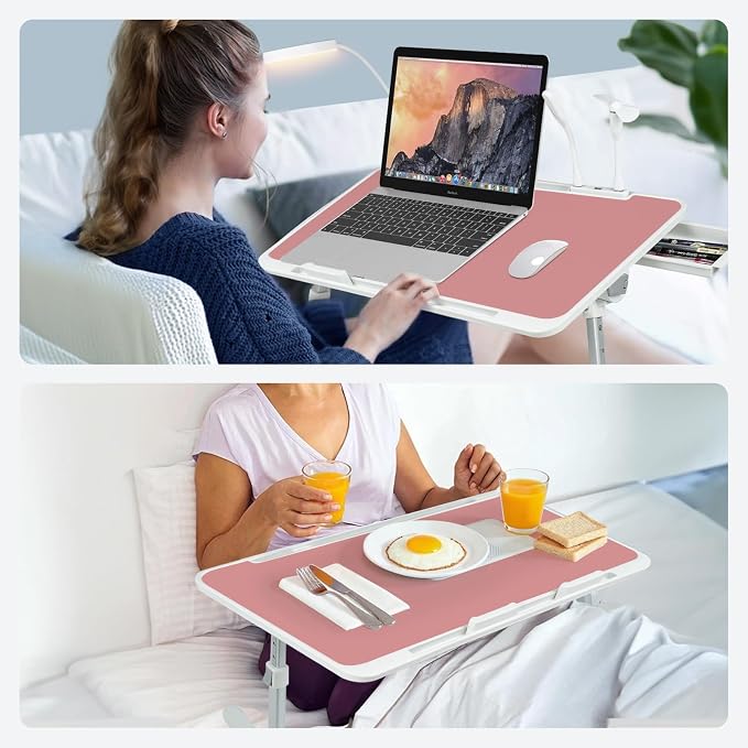 Adjustable Laptop Lap Desk with Cooling Fan USB Light for Adults 56x32cm,Pink - Image 6