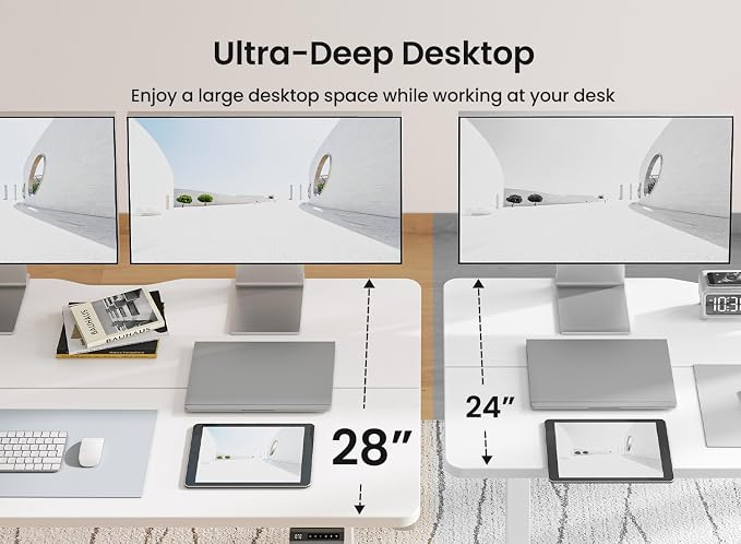 BANTI 63 × 28 Inches Standing Desk, Ergonomic, Electric Height Adjustable, Sit and Stand Up, Computer Office Desk with Splice Board, White Frame/White Top - Image 6
