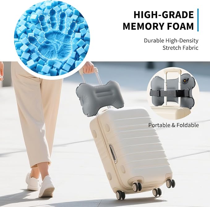 Mixtrend Travel Lumbar Pillow Inflatable Lumbar Support Pillow with Memory Foam, Back Support Pillow for Airplane Long Flight, Essential Travel Support Pillow for Women Men Kids - Image 3