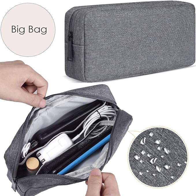 CAAORDKSO Electronics Organizer Travel Case, Travel Cable Organizer Pouch Electronic Accessories Carry Case Portable Waterproof Storage Bag for Hard Drive, Cord, Charger, Mouse (Small+Big, Dark Gray) - Image 5