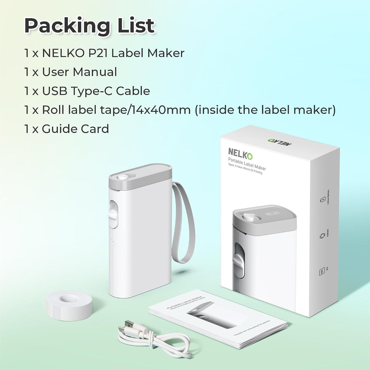 Nelko P21 Label Maker Machine with Tape, Bluetooth Label Printer, White - Image 8