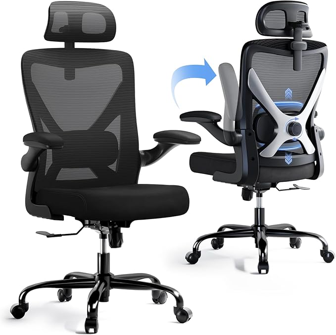 Ergonomic Office Chair: Mesh Desk Chair Comfy with Headrest& Lumbar Support | Ergalithic Big and Tall Office Chairs with Wheels & Flip-Up Arms-Computer Gaming Chairs for Adults (Black-Pack of 8) - Image 9