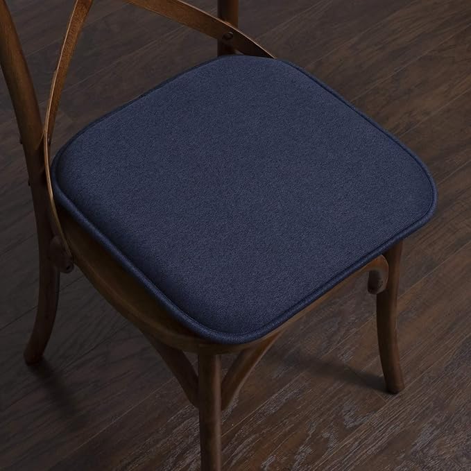 Sweet Home Collection Chair Cushion Memory Foam Pads Honeycomb Pattern Slip Non Skid Rubber Back Rounded Square 16" x 16" Seat Cover, 4 Pack, Charlotte Navy - Image 5