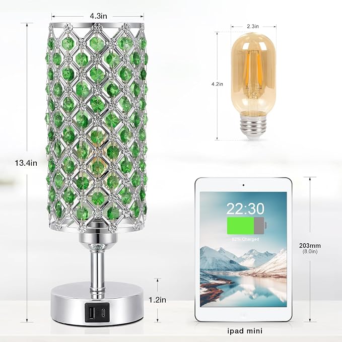 Crystal Table Lamp, 3 Way Dimmable Touch Lamps for Night Stands, Green | Green Crystal Bedside Lamp, Nightstand Lamp for Bedroom - Image 4