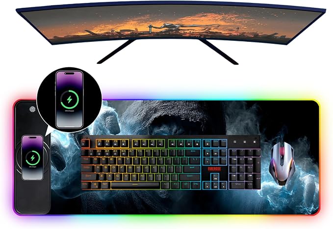 Wireless Charging RGB Gaming Mouse Pad, 31.5 x 11.8 Inch Extended Mouse Mat with Dark Skull Design, LED Desk Pad with 7 Lighting Modes, Non-Slip Base for Gaming & Office - Image 4