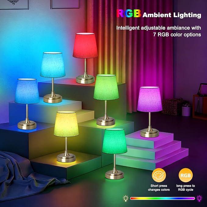Wowag Small Cordless Table Lamp Rechargeable,5000mAh Battery Operated Desk Lamp,3 Colors & 7 RGB Stepless Dimmable,Touch Ambient Light for Bedside,Bedroom,Dining Room,Living Room,Bronze,FlaxenShade - Image 3