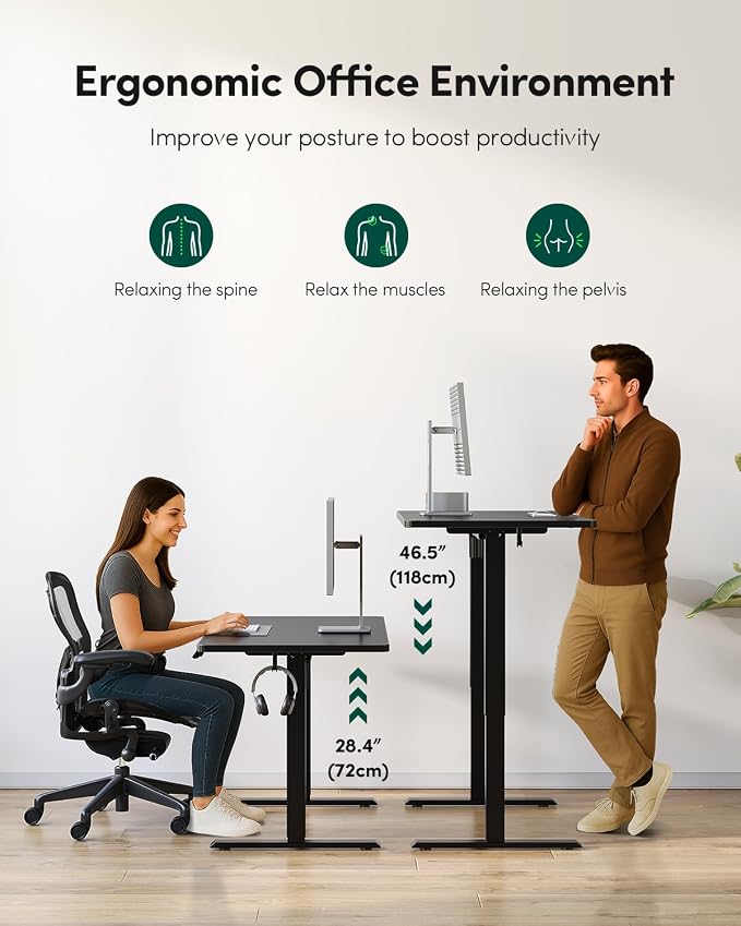 FEZIBO One-Piece Standing Desk, 48"x24" Seamless Tabletop Electric Height Adjustable for Home Office, Study Rooms & Multi-Device Workstations, Black - Image 6