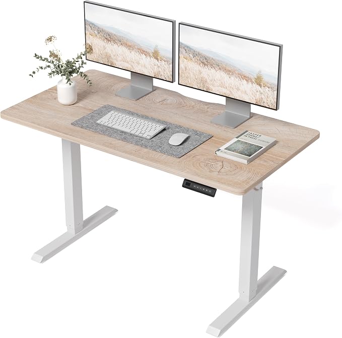 BANTI 48 × 24 Inches Standing Desk, Ergonomic, Electric Height Adjustable, Sit and Stand Up, Computer Office Desk with Splice Board, White Frame/Maple Top by Bantifurniture