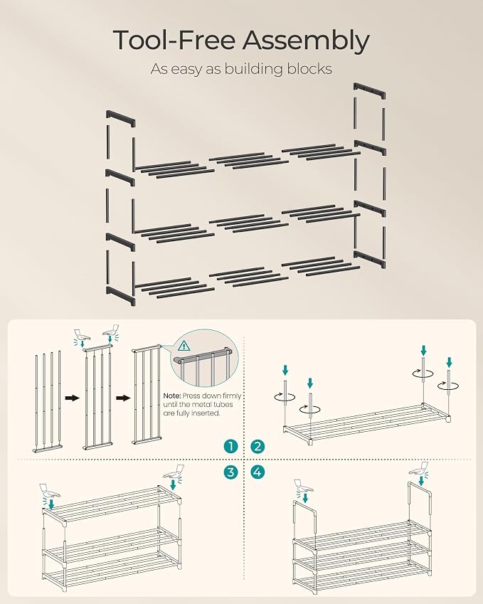 SONGMICS Shoe Rack, 10-Tier Shoe Organizer, Metal Storage Shelf | for Entryway, Upright or Upside Down, for 44-55 Pairs, Stackable, 11.8 x 36.2 x 68.1 Inches, Black ULSA011B01 - Image 3