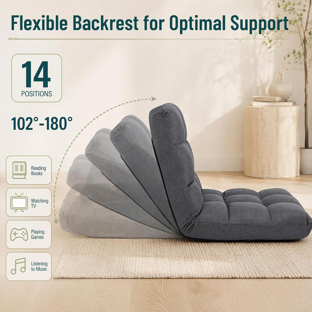 MEDIMALL Adjustable Floor Chair, Gaming Chair w/ 14-Angle Backrest, Grey - Image 4