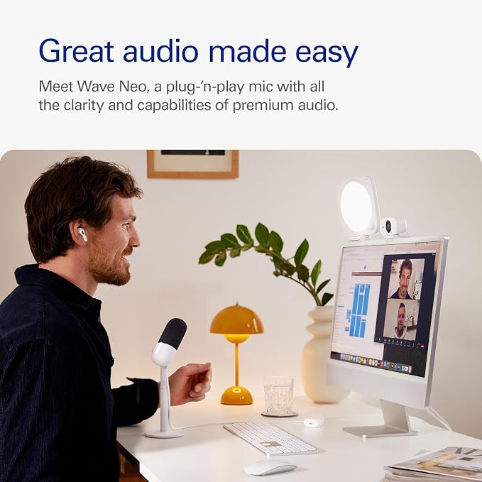 Elgato Wave Neo USB Condenser Microphone, Tap to Mute | High-rise stand design, LED mute indicator, Zero-delay headphone monitoring, Plug and play, Zero-plastic packaging - Image 2