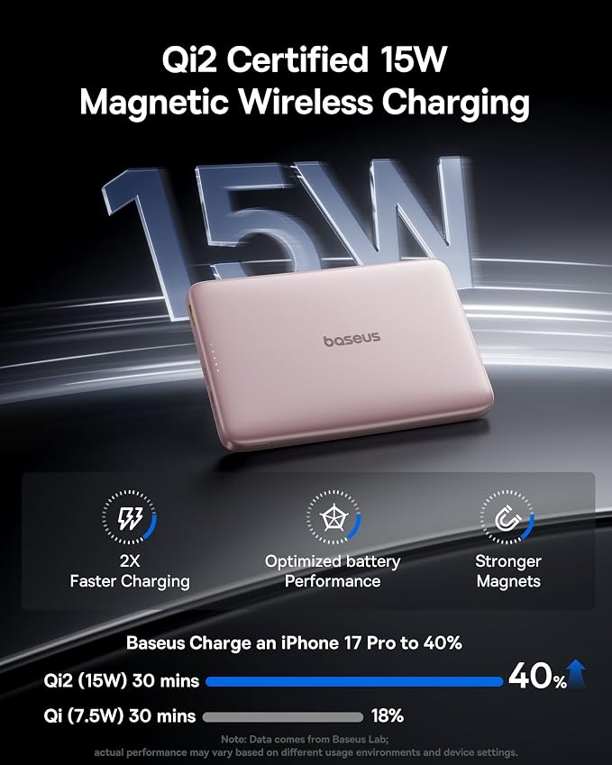 Baseus Picogo Magsafe Portable Charger, Qi2 15W 0.5" Ultra Slim 10000mAh Wireless Power Bank, 27W Fast Charging Magnetic Battery Pack with USB-C for iPhone 17 Pro Max/17 Pro/Air/16/15/14/13/12 | 10000mAh Wireless Power Bank, 27W Fast Charging Magnetic ... - Image 3