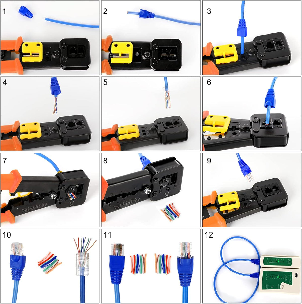 RJ45 Crimp Tool Kit Pass Through Cat5 Cat5e Cat6 Crimper(Tool Set 202) - Image 5