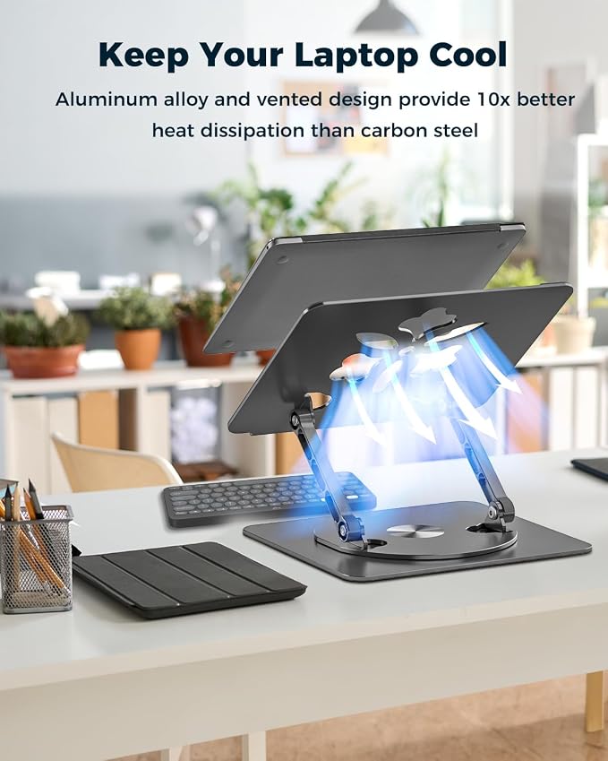 Aoviho 360° Rotating Laptop Stand for Desk | Adjustable, Foldable, Portable Aluminum Ergonomic Riser | Compatible with MacBook, Dell, HP & All Laptops 10-16 inch | Black - Image 5