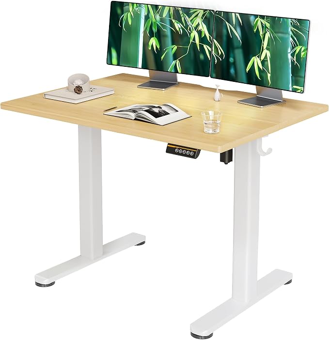 Claiks Electric Height Adjustable Standing Desk, 40x24 Inch, Bamboo | Smooth Height Adjustment, 3 Memory Presets, Cable Management Hub&Hook, Stable Steel Frame, 176lbs Capacity, Easy Assembly by CLAIKS