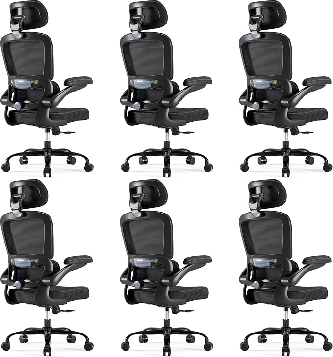 TRALT Ergonomic Office Chair Desk Chair with Adjustable Lumbar Support | Home Office Desk Chairs with Flip-up Armrests & 3D Headrest - Mesh Gaming Chair for Adults, 330lbs, PU Leather (Black, 6) by TRALT