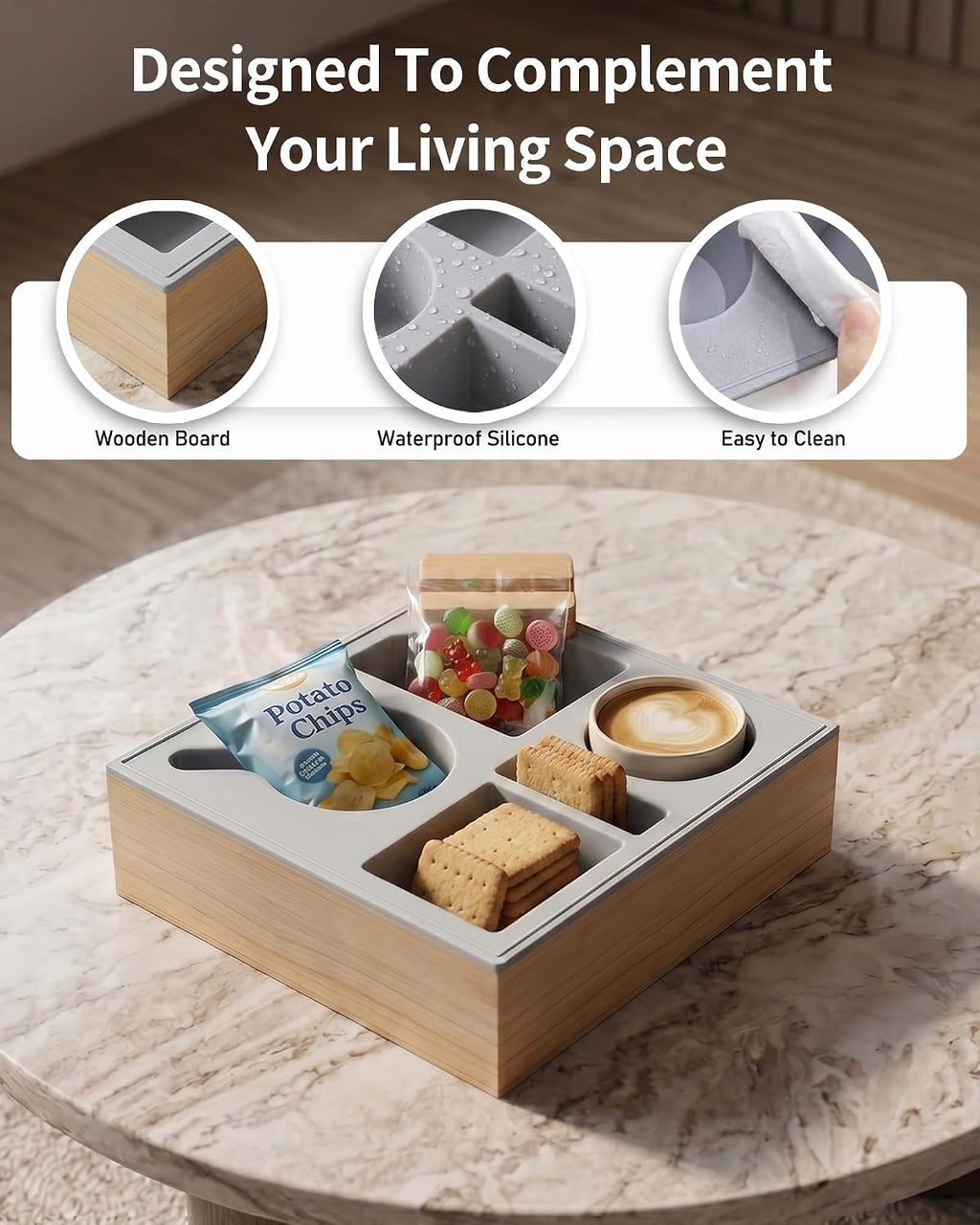 Couch Tray with Cup Holder, Sofa Arm Couch Caddy, Spill Resistant Organizer - Image 2