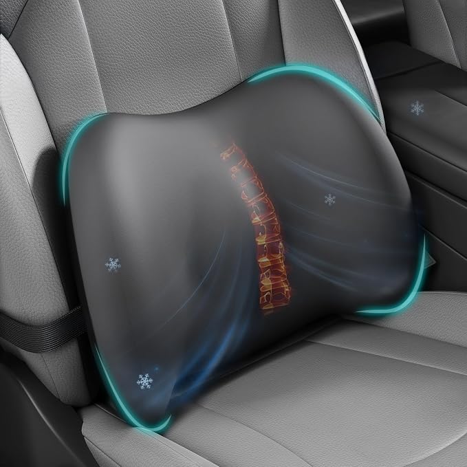 Cooling Lumbar Support Pillow for Car, Memory Foam Car Back Cushion | Cool-Touch Car Seat Back Pillow for Driving, Adjustable Strap, Cool-Touch Ergonomic Lower Back Support Pillow, Office Chairs by BYMECOST