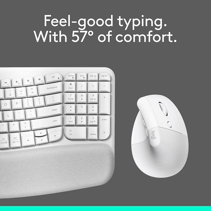 Logitech Wave Keys and Lift Vertical Mouse Combo with Palm Rest - Off-White | Cushioned palm rest, Easy-Switch, Bluetooth, compatible with Multi-OS, designed for Windows and Mac, vertical design - Image 9