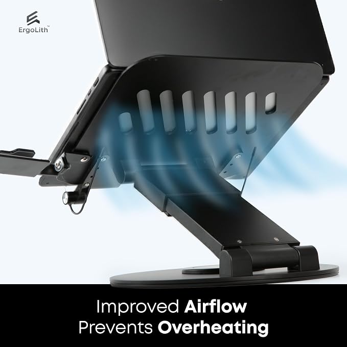 3 in 1 Laptop Stand for Desk, Book Stand & Phone Holder, Sky Black | Ergonomic Laptop Riser for Desk, Fits 11 to 18” Laptops with 2-21” Height Adjustability & 360° Swivel Rotation - Model 3 - Image 6