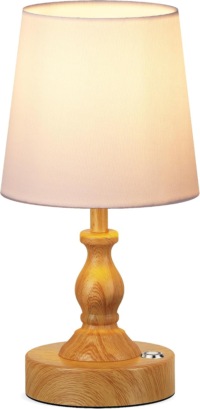 Mini Cordless LED Table Lamp, 5200mAh Rechargeable Battery Operated Lamp, 3-Level Brightness, Touch Dimmable Desk Lamp, Bedside Night Light for Patio Camping Restaurant Home, Wood Grain by PARTPHONER