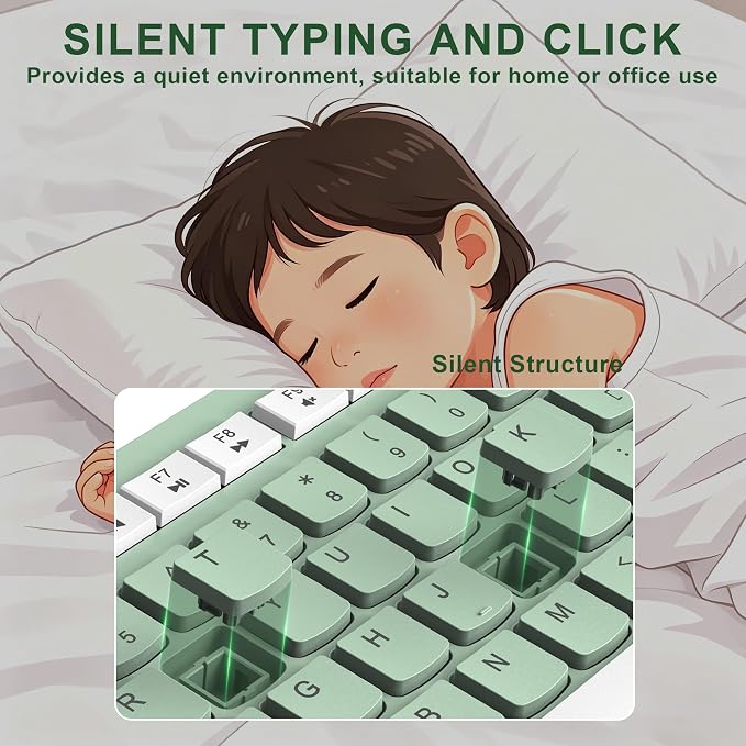 RECCAZR Wireless Keyboard Silent for Office and Home(Avocado Green) | 2.4G Full Size Silent Cordless Keyboard with Tilt Legs for Windows/Mac OS/Desktop/Laptop/PC - Image 3