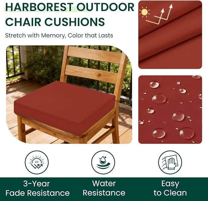 HARBOREST Outdoor Chair Cushions Set of 4, Water Resistant Patio Chair Cushions with Ties, Square Corner Outdoor Seat Cushions for Patio Furniture, 18.5"x16"x3", Burnt Orange - Image 2