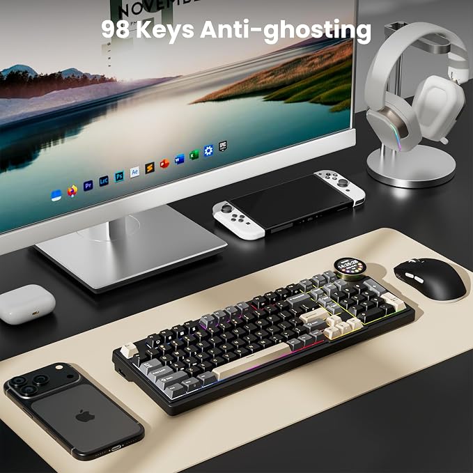 RK ROYAL KLUDGE N99 Wireless Mechanical Keyboard with Screen & Knob, BT/2.4G/USB-C, 96% Hot Swappable Custom Keyboard, Pre-lubed Linear Switches, Gasket Mount, RGB Gaming Keyboards - Image 8