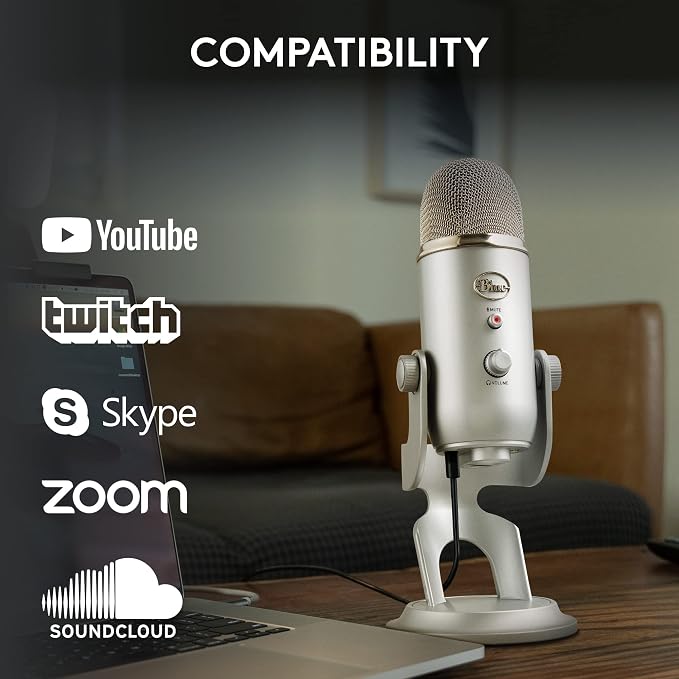 Logitech Creators Blue Yeti USB Microphone for PC, Mac, Gaming, Recording, Streaming, Podcasting, Studio and Computer Condenser Mic with Blue VO!CE Effects, 4 Pickup Patterns, Plug and Play - Silver | Mac, Gaming, Recording, Streaming, Podcasting, Stud... - Image 10