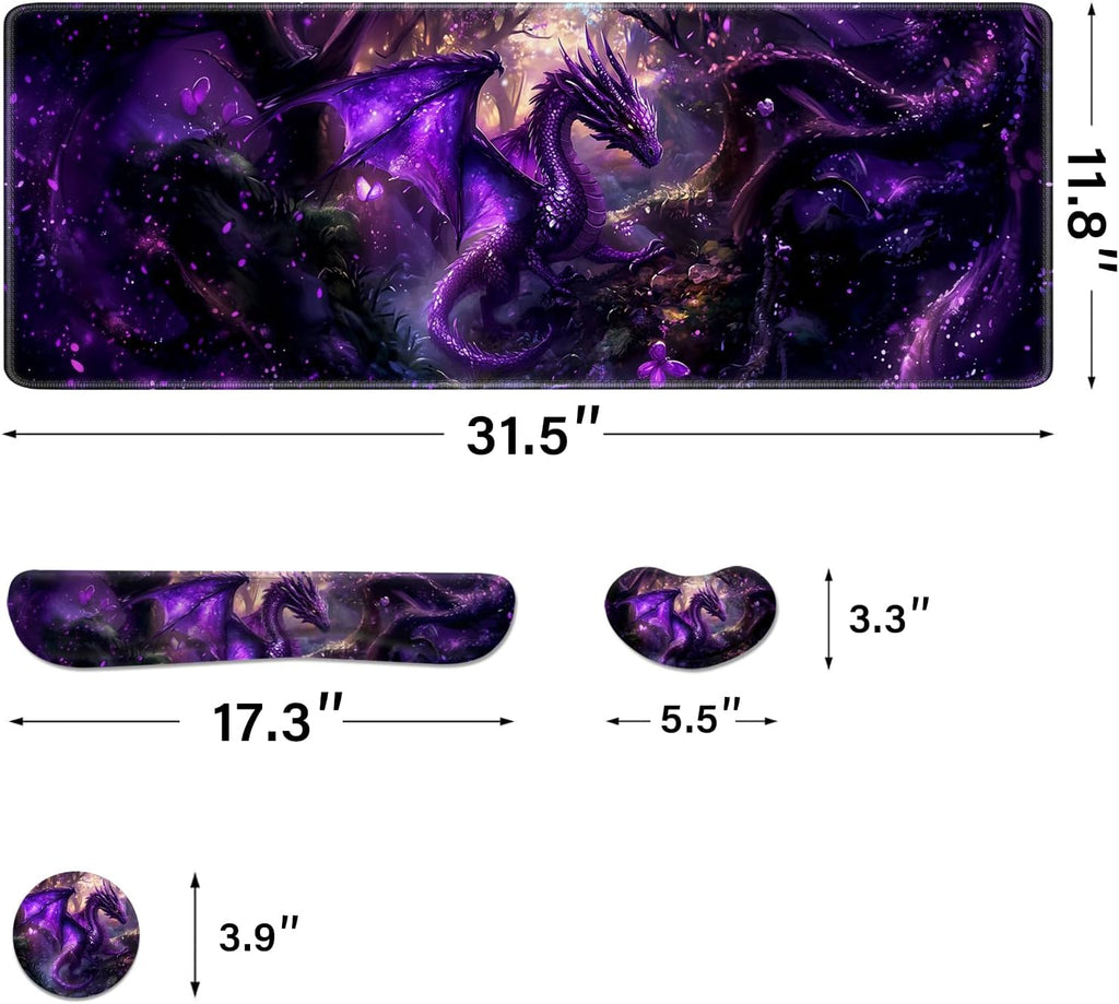 Desk Pad and Keyboard Wrist Rest, Large Mouse Pad + Keyboard Pad+Mouse Wrist Support, Non-Slip Desk Mat Protector for Office, Home 31.5×11.8 Inches Anime Dragon - Image 4