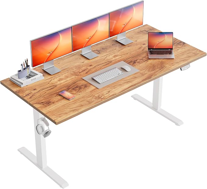 Agilestic 63*24 Inch Height Adjustable Electric Standing Desk, Light Brown | Sit Stand Up Computer Desk, Memory Presets, Stable Steel Frame,154 lbs, Easy Assembly, Splice Board, Home Office, Studying by Agilestic