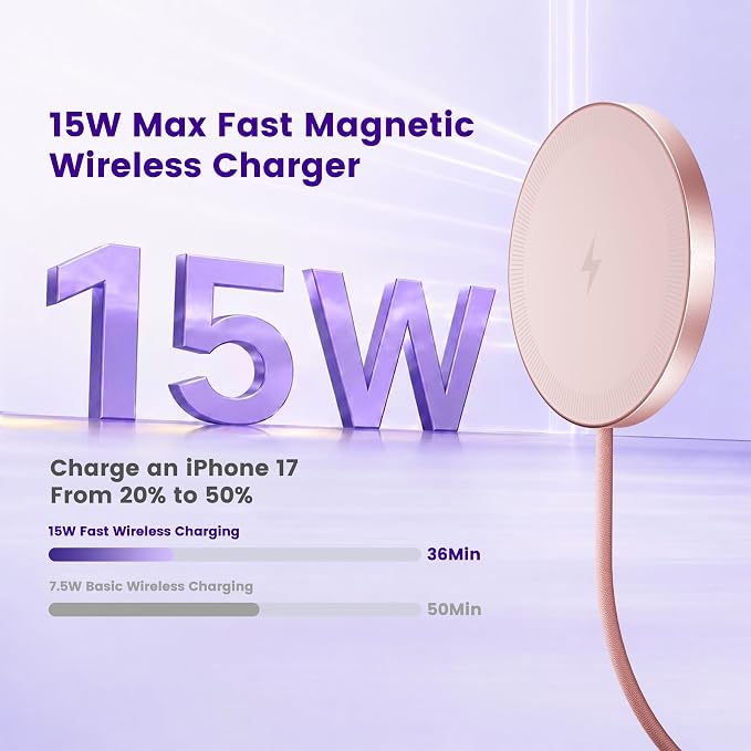 15W Wireless Charger for Apple MagSafe Charger, Magnetic Fast Charging Pad | Compatible for iPhone 17 16 15 14 13 12 Pro Max, AirPods-Slim Portable for Desk Bedside and Travel - 3 Pack, Pink - Image 2