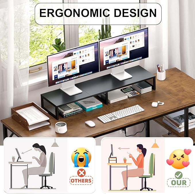 Dual Computer Monitor Stand Riser, Desk Organizers and Accessories, Printer & TV Stand, Desk Shelf, Office Desk Accessories & Desktop Workspace Organizer for Office Supplies, Black - Image 5