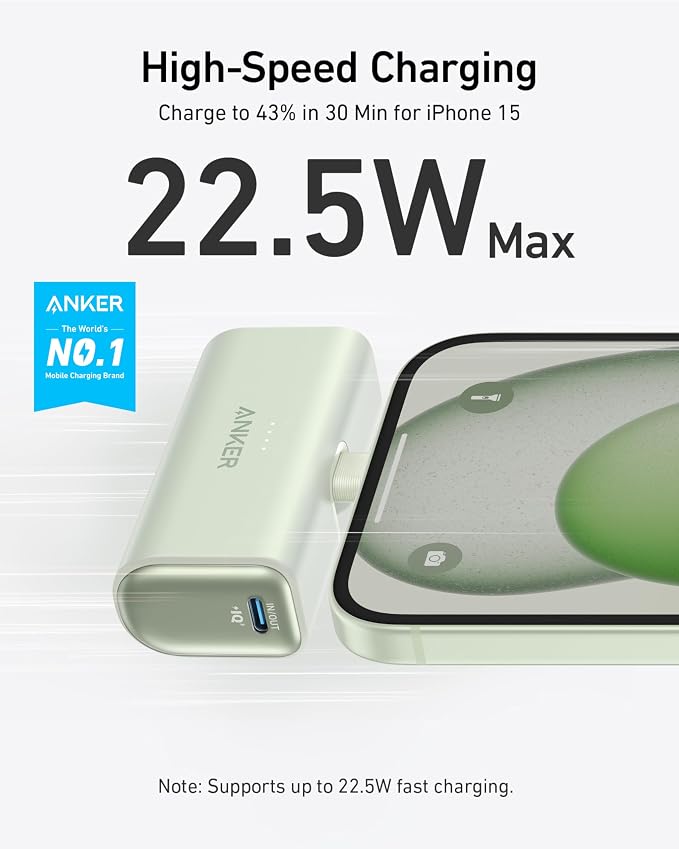 Anker Nano Power Bank,5,000mAh Portable Charger, Built-in USB-C Connector | 5,000mAh 22.5W Portable Charger for iPhone 17 / 16 / 15 Series, Galaxy S23 / S22 Series, iPad Pro / Air, AirPods, and More - Image 2